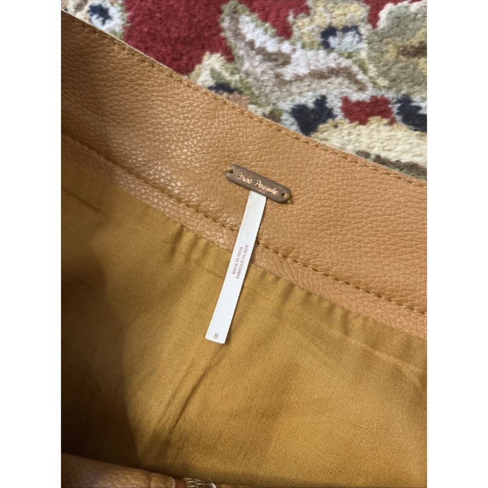 Free People 8 M Faux Vegan Leather Mini Skirt Camel Brown Boho Indie Festival - Picture 9 of 10